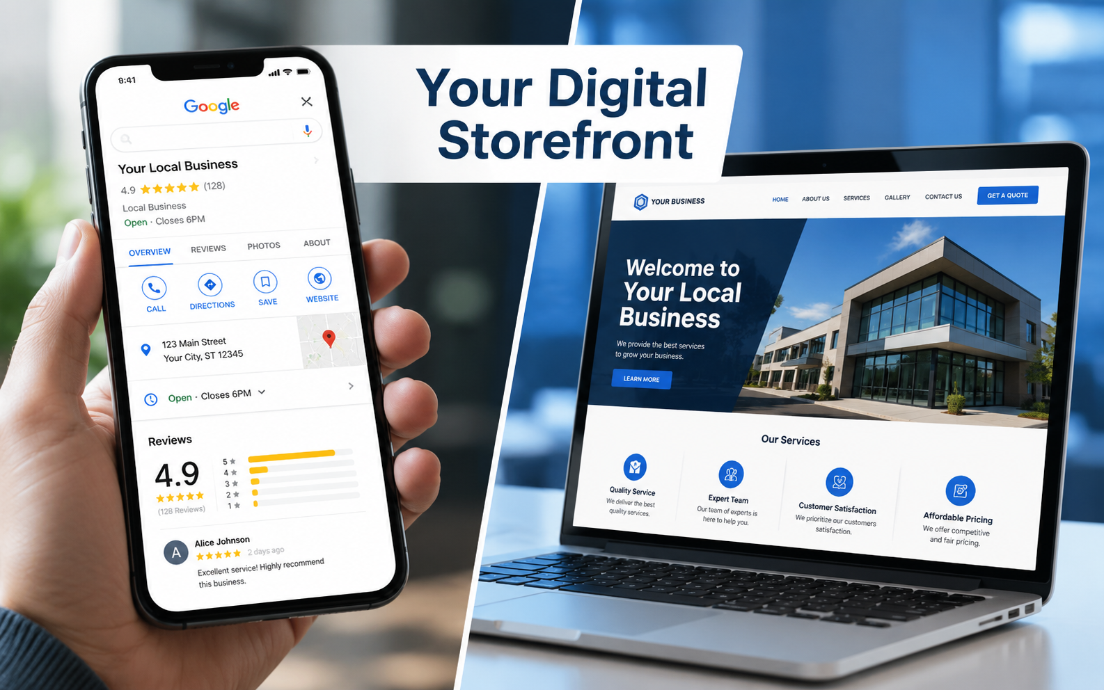 **Alt Text:**
`Google Business Profile optimization and mobile responsive website for local business`